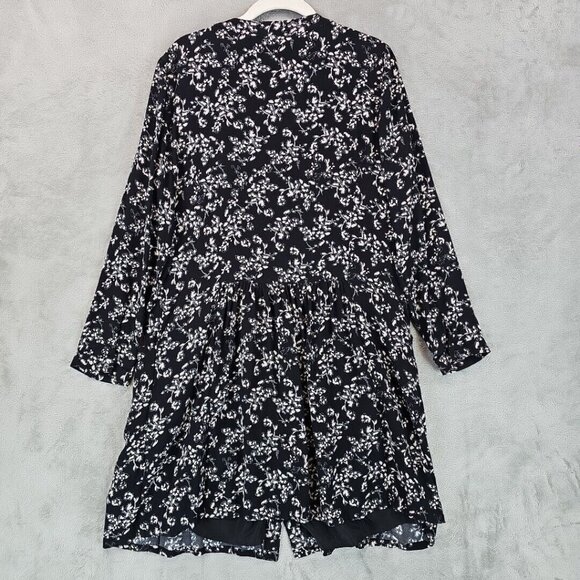 Garnet Hill Dress Womens Size 10 Black Floral Crepe Drop Waist Pockets Button - Picture 2 of 8